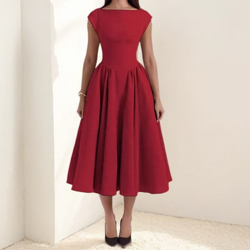 2026 New Style 2026 Foreign trade European and American women's clothing Spring New Style Elegant solid color sleeveless round neck cinched waist large swing dress Application Scenario