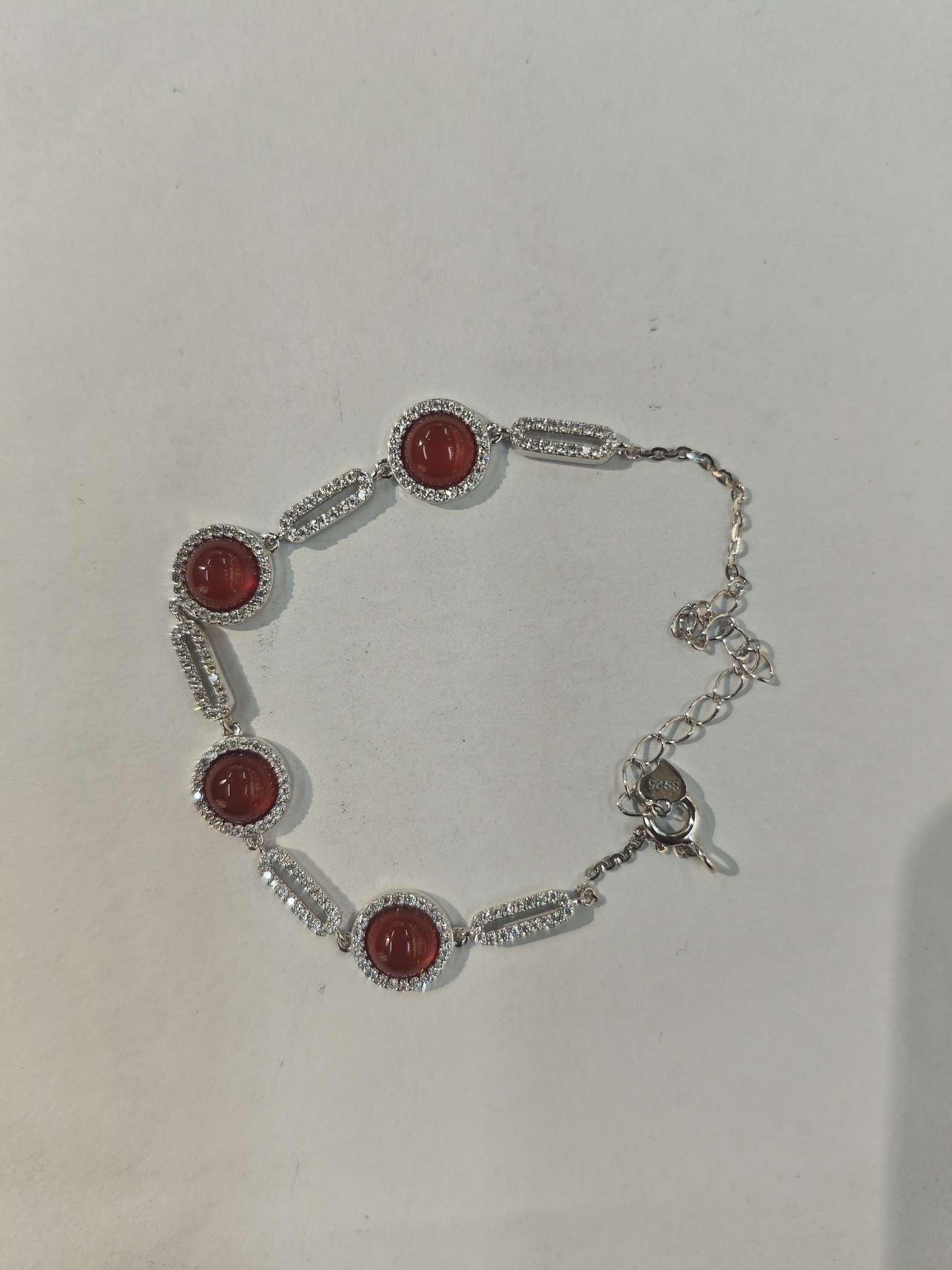 Two new S925 silver bracelets, full of diamonds and red chalcedony, elegant and refined silver bracelets detail image 4