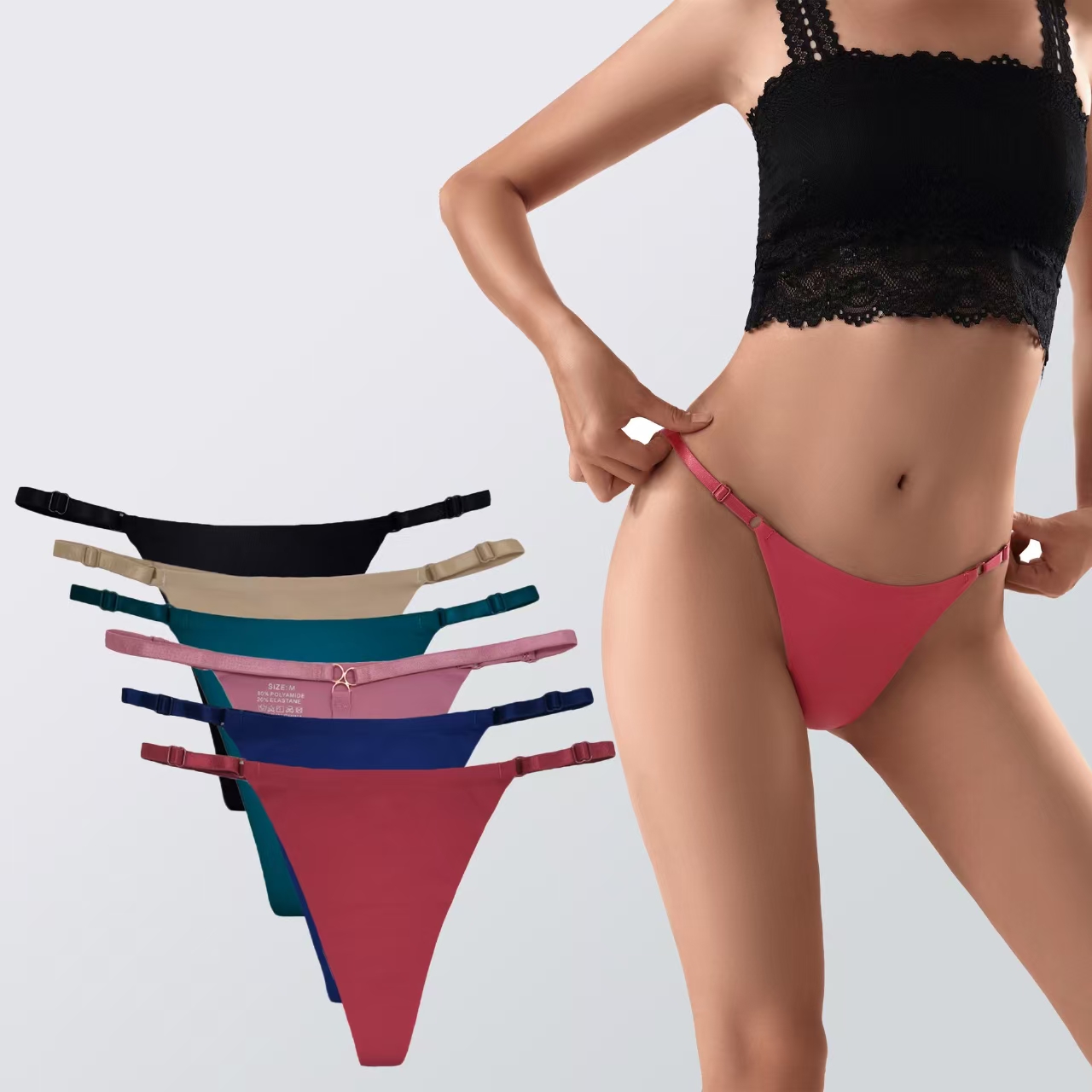 87535# Underwear for export to South America: Sexy lace and romantic underwear for women, comfortable and breathable, romantic thong for women, women's underwear, thong, solid color nude T-line, QNI Item Picture