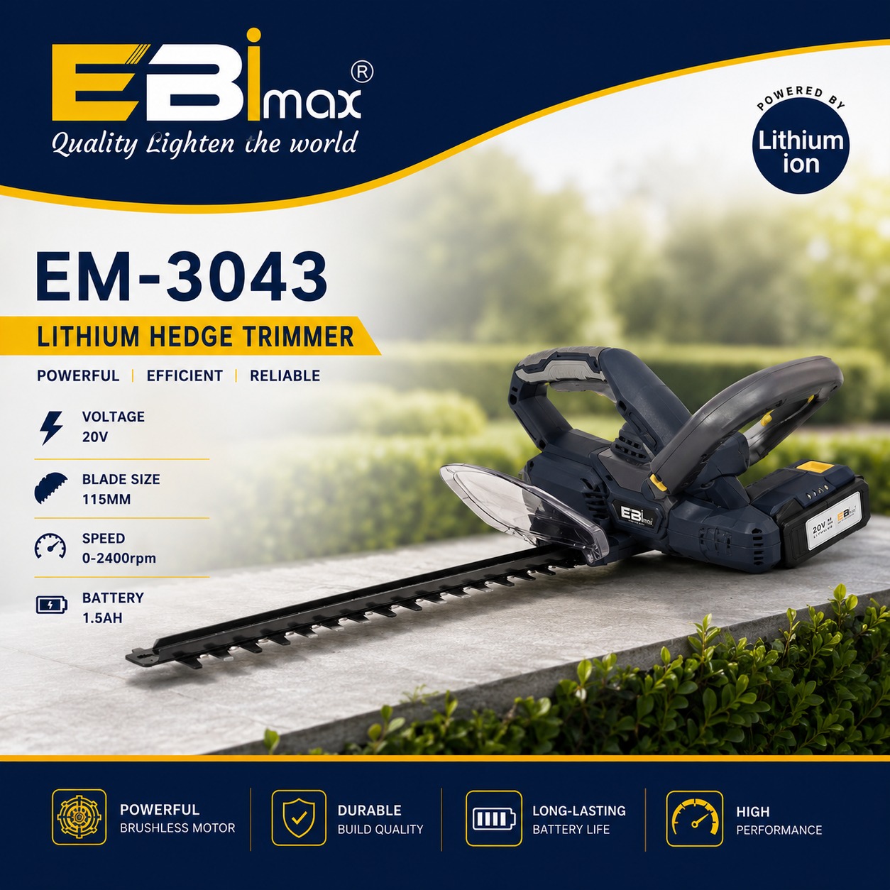 مقص ذو حدين من طراز EM-3043 عند السياج الكهربائي من الليثيوم من طراز EM-3043 مزود بشحن خفيف باليد