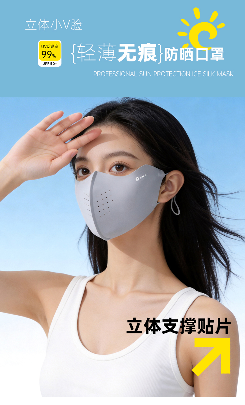 恩爱德防晒口罩女高颜值防紫外线护眼角防晒面罩无痕冰丝面罩透气遮阳详情1