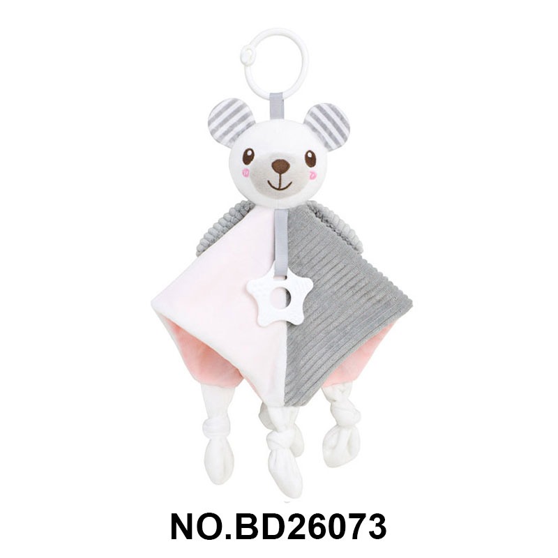 Baby animal soothing towel with teething ring, plush sleeping companion doll