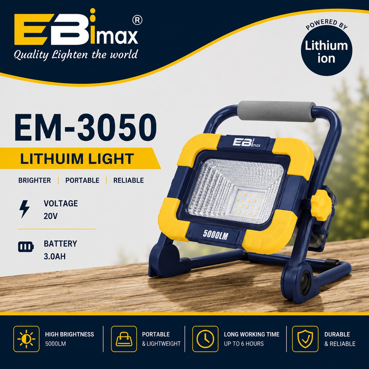 便携式LED工作灯EM3050锂电露营投光灯户外玩具手电筒