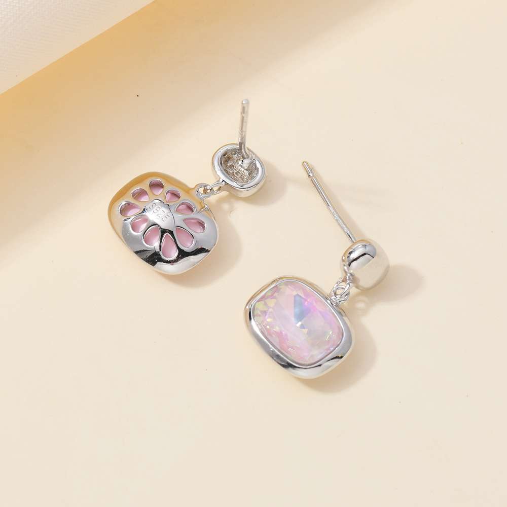 S925 sterling silver stud earrings with a simple design for ear piercing and pink diamond stud earrings detail image 3