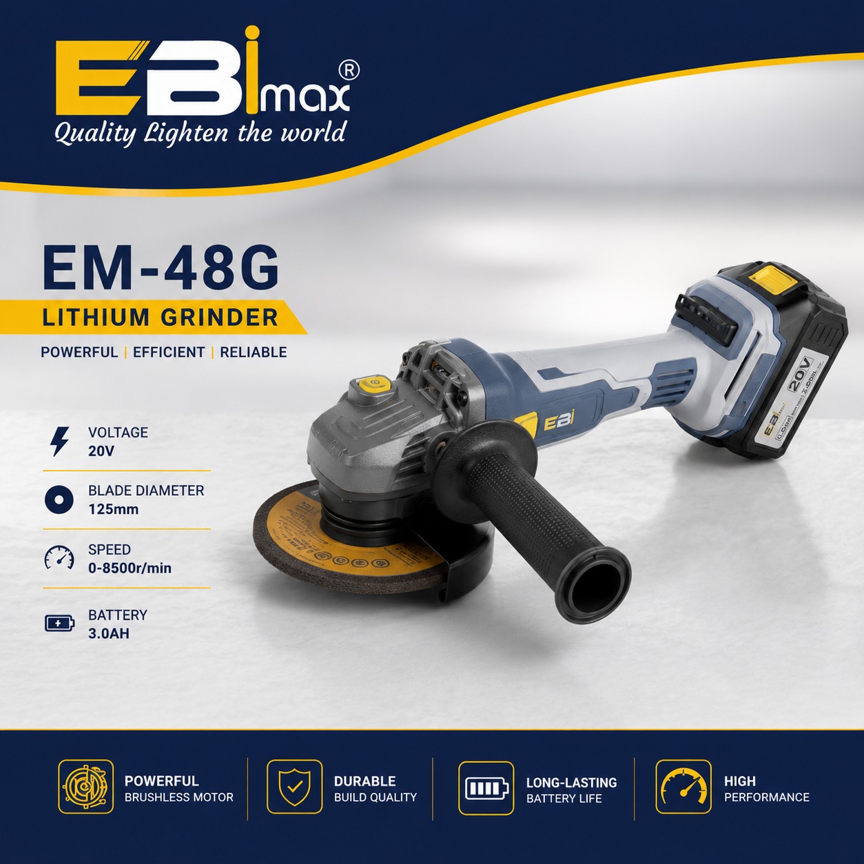 EBiMax EM-48G lithium battery-powered electric Angle grinder 500W small stone polishing square grinding machine