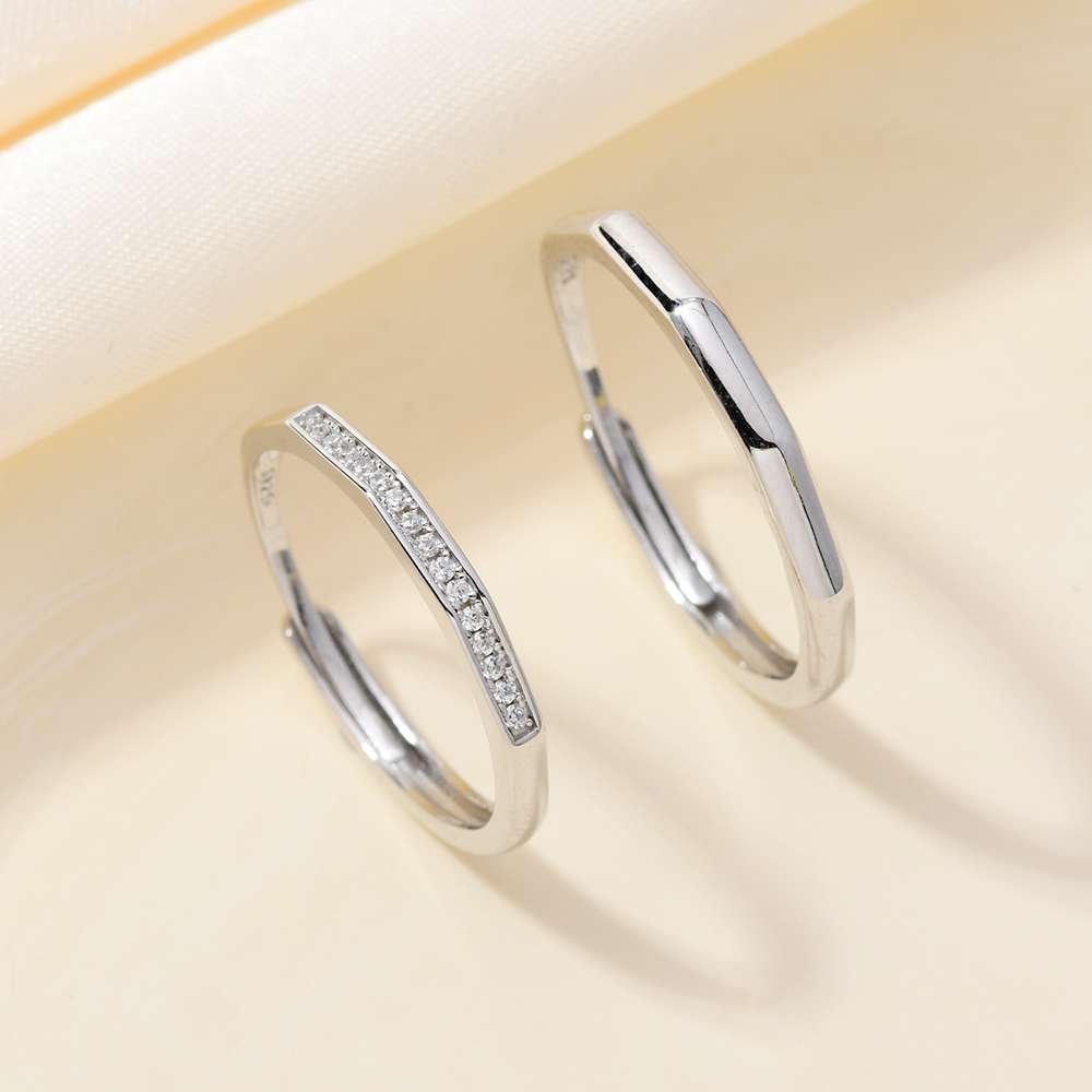 Moda nuevo anillo de plata S925 lleno de diamante prisma pareja pareja anillo Specification image