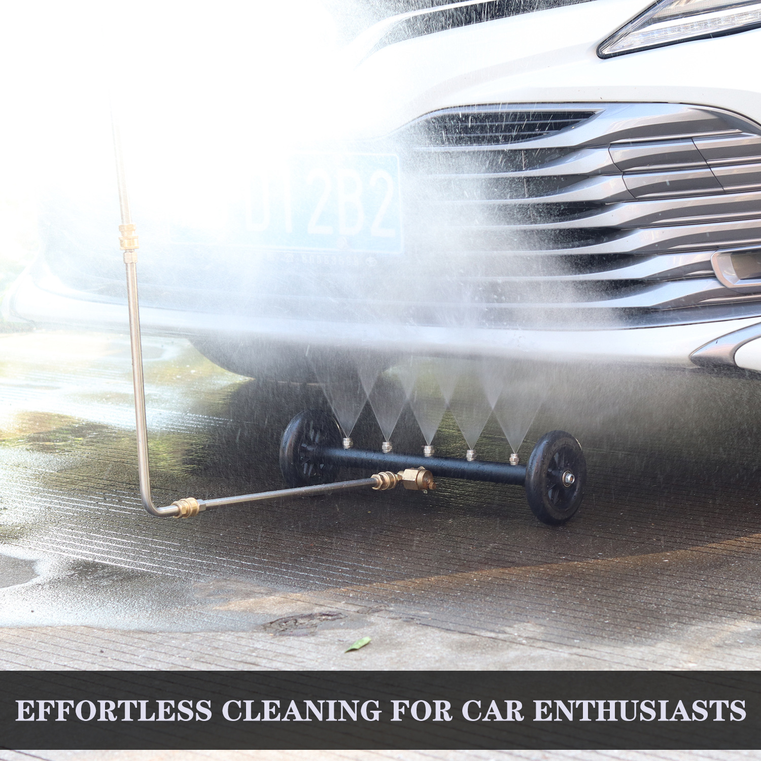 The high-pressure cleaner is a dual-purpose floor scrubber with a stainless steel extension rod for cleaning the base and scrubbing the floor details Picture
