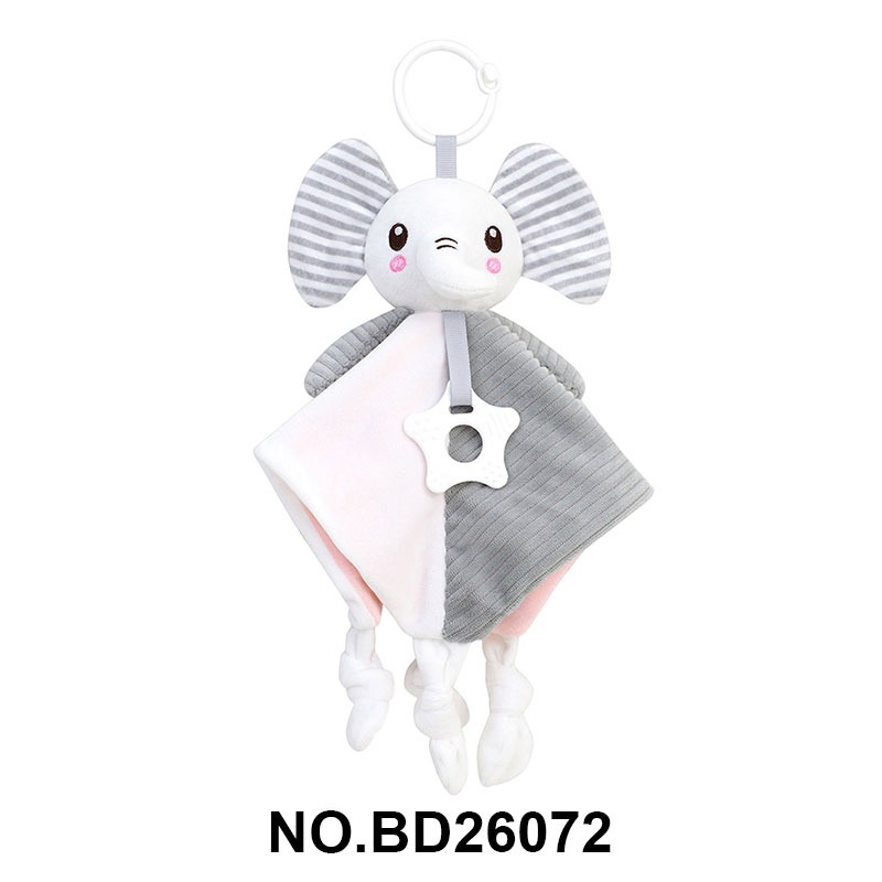 Baby animal soothing towel with teething ring, plush sleeping companion doll details Picture