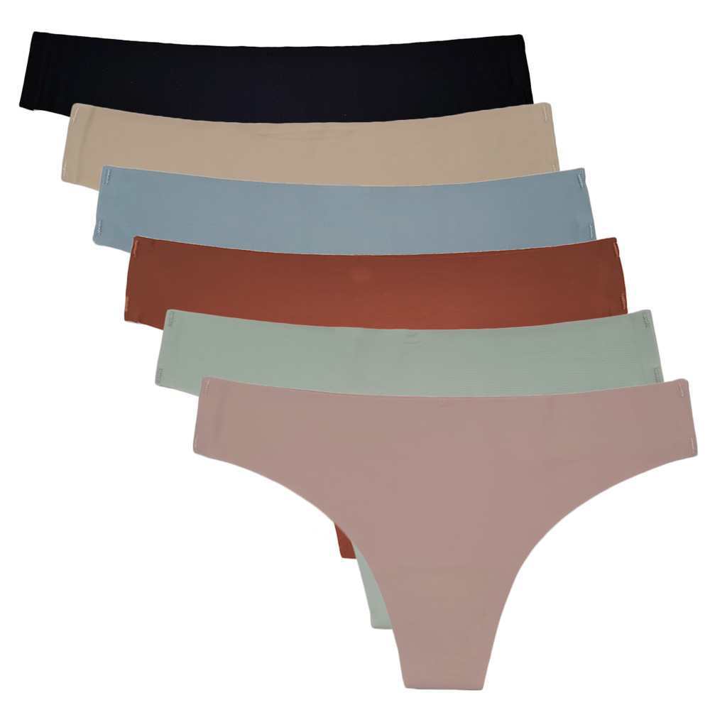 87529# Underwear, South American export mid-waist women's underwear, Ice silk seamless women's thong, solid color nude T-line, women's triangle, QNI details Picture