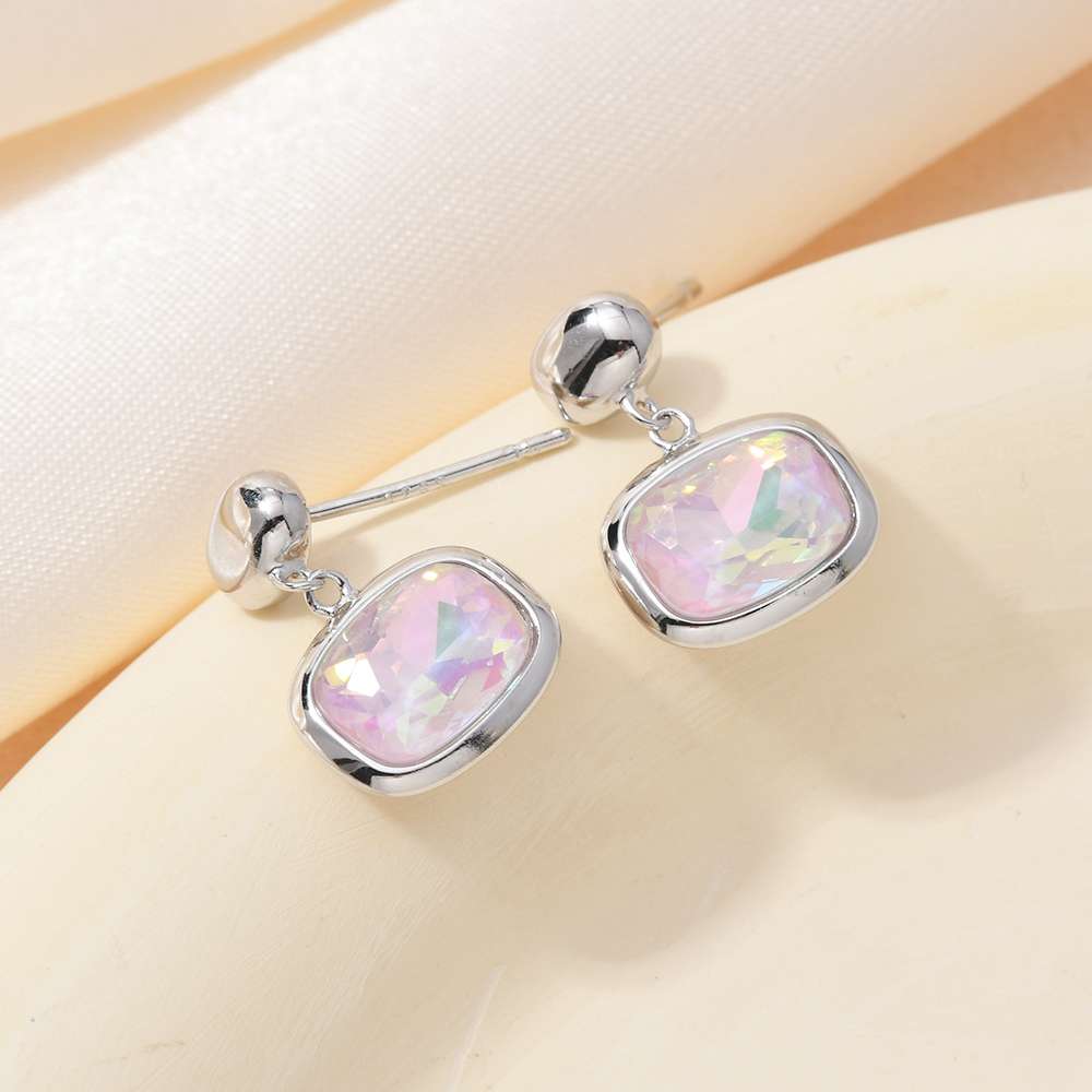 S925 sterling silver stud earrings with a simple design for ear piercing and pink diamond stud earrings detail image 4