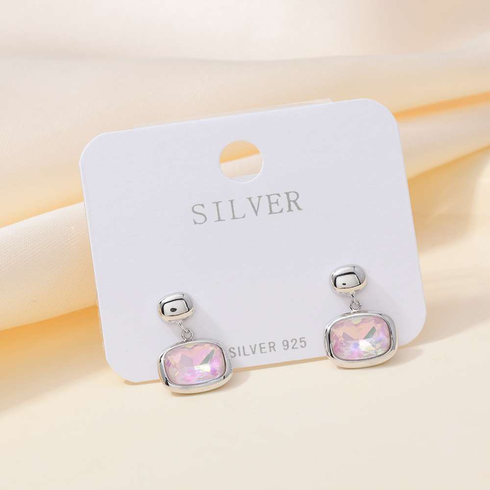 S925 sterling silver stud earrings with a simple design for ear piercing and pink diamond stud earrings detail image 2