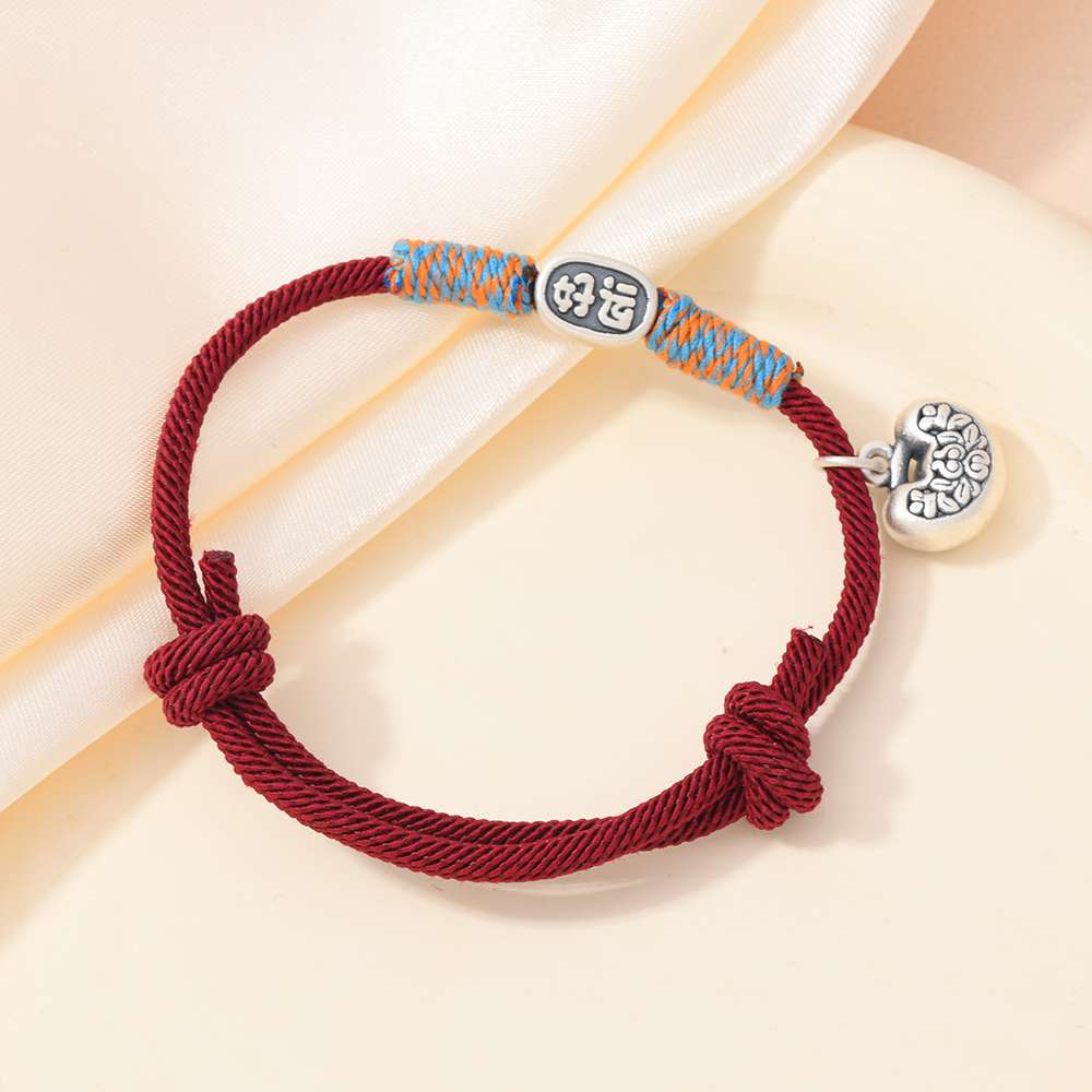 New 999 pure silver bracelet with a red drawstring for continuous good luck, joy and peace details Picture