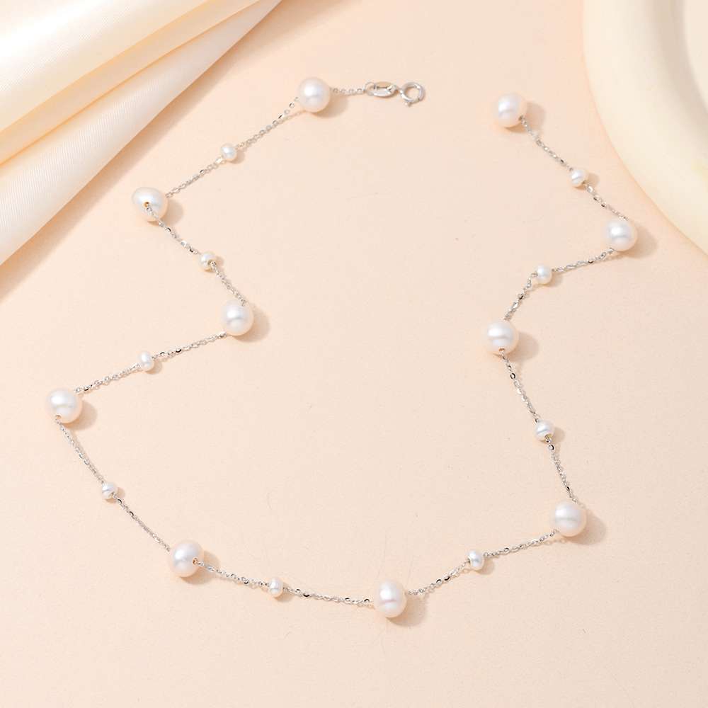 Pearl necklace, silver jewelry necklace, a versatile natural pearl silver necklace for women's daily commutes details Picture