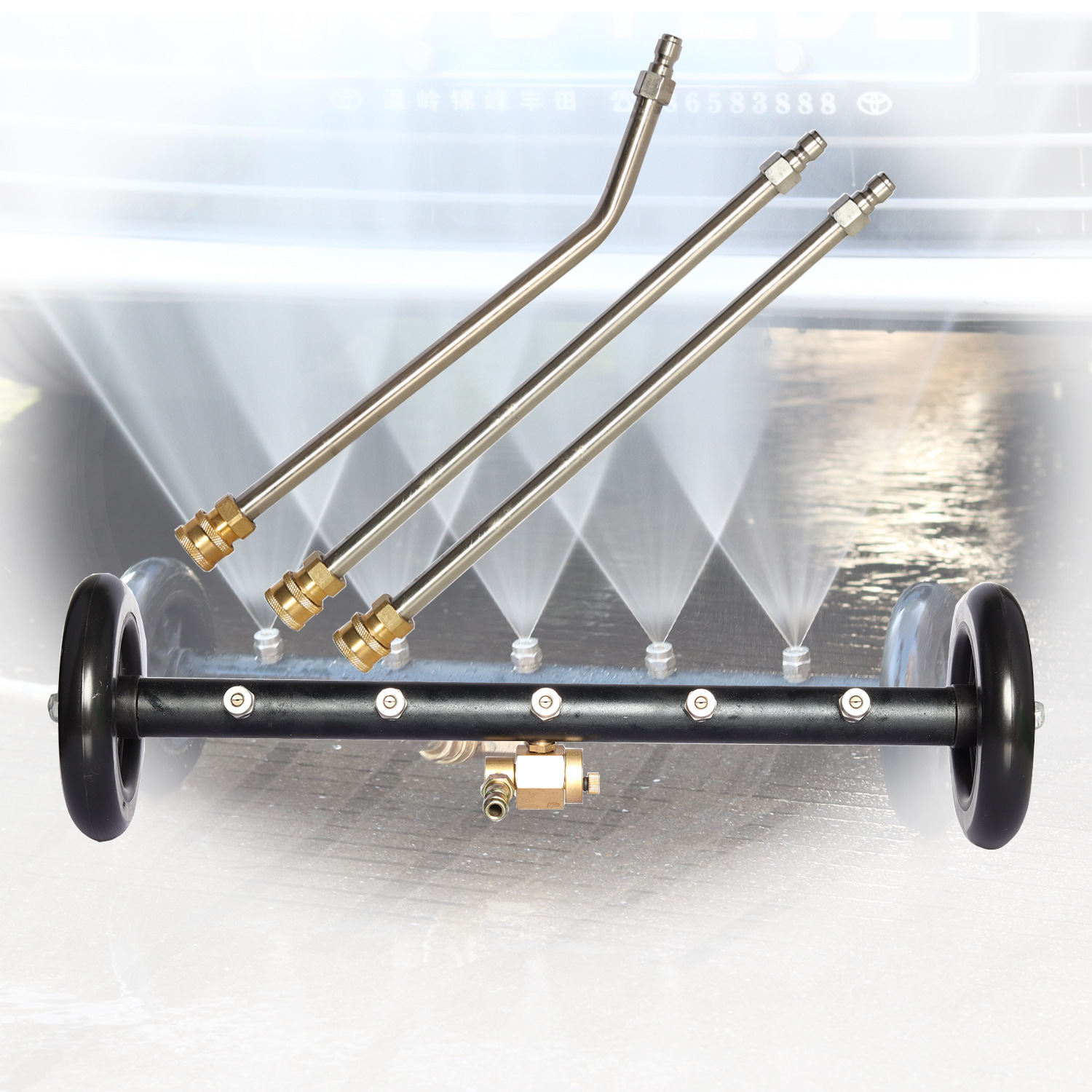 The high-pressure cleaner is a dual-purpose floor scrubber with a stainless steel extension rod for cleaning the base and scrubbing the floor Application Scenario
