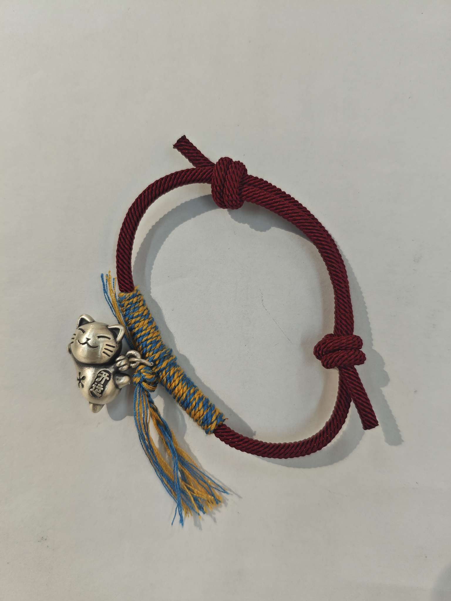 New 999 sterling silver adjustable bracelet, red rope lucky money cat pull-out bracelet detail image 4
