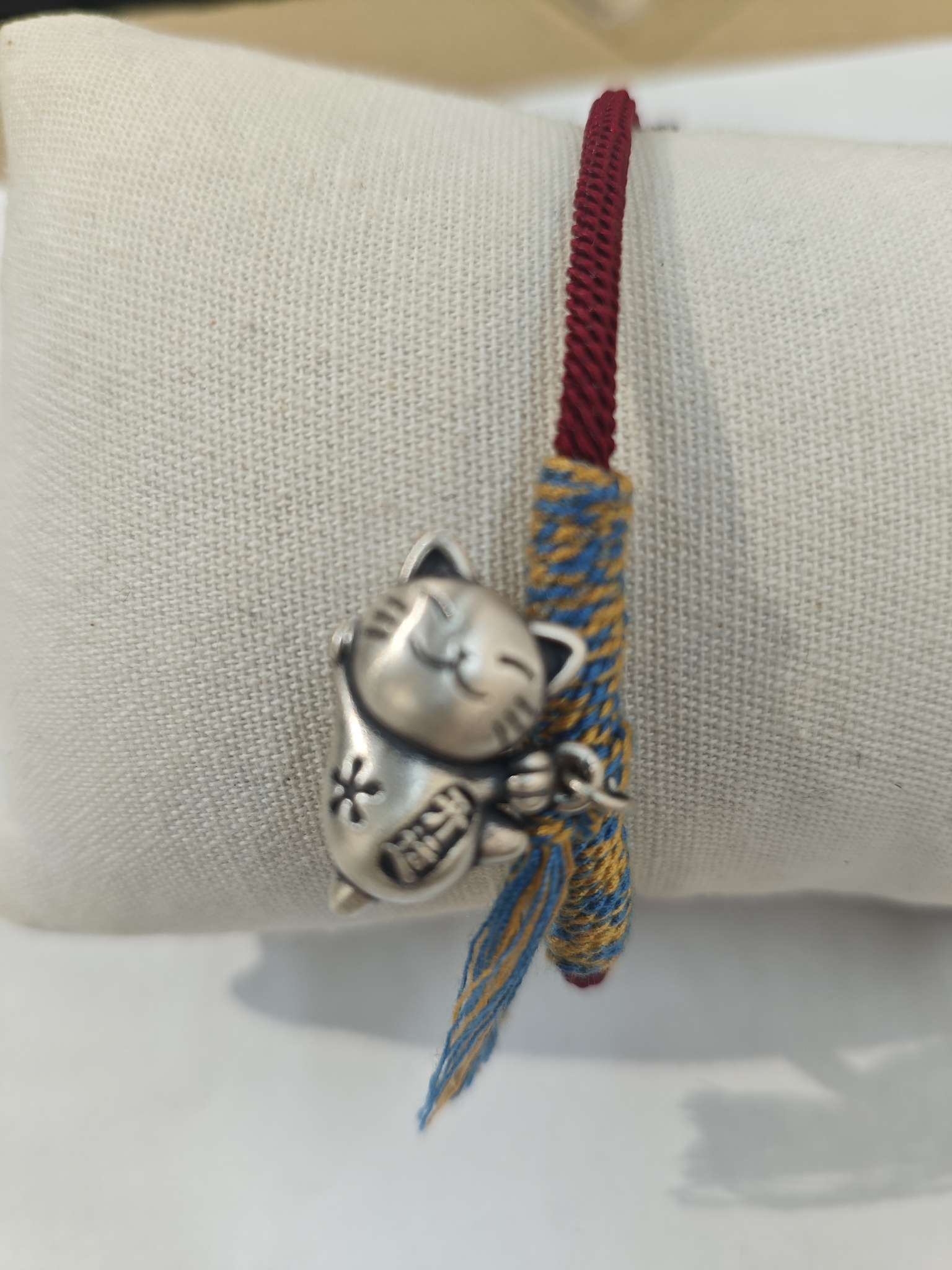 New 999 sterling silver adjustable bracelet, red rope lucky money cat pull-out bracelet detail image 5