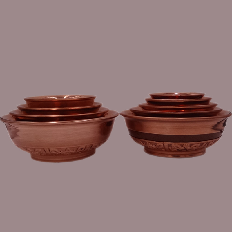 Practical Inner Mongolia pure copper bowl, purple copper eight-treasure double-layer milk tea bowl, Mongolian cuisine tableware, hand injury prevention fried rice bowl, large wine bowl, smooth decoration store Specification image