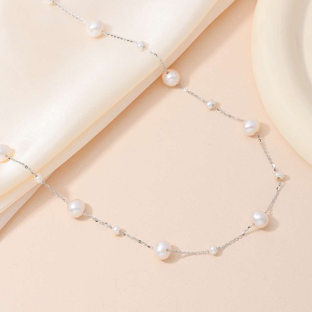 Pearl necklace, silver jewelry necklace, a versatile natural pearl silver necklace for women's daily commutes