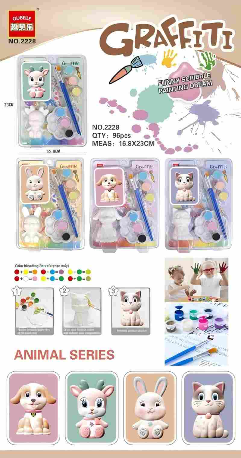 Children's animal series graffiti and painting toy set: Coloring for deer, rabbits, puppies and kittens details Picture