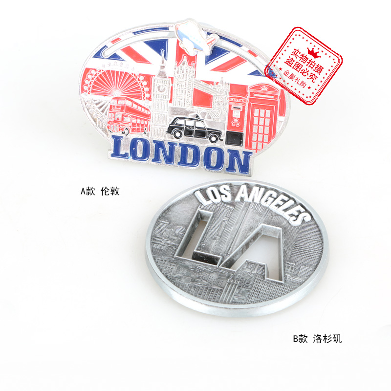 DIY metal fridge magnets for London, Los Angeles, landmark buildings, tourist souvenirs, handicrafts, promotional gifts and giveaway items