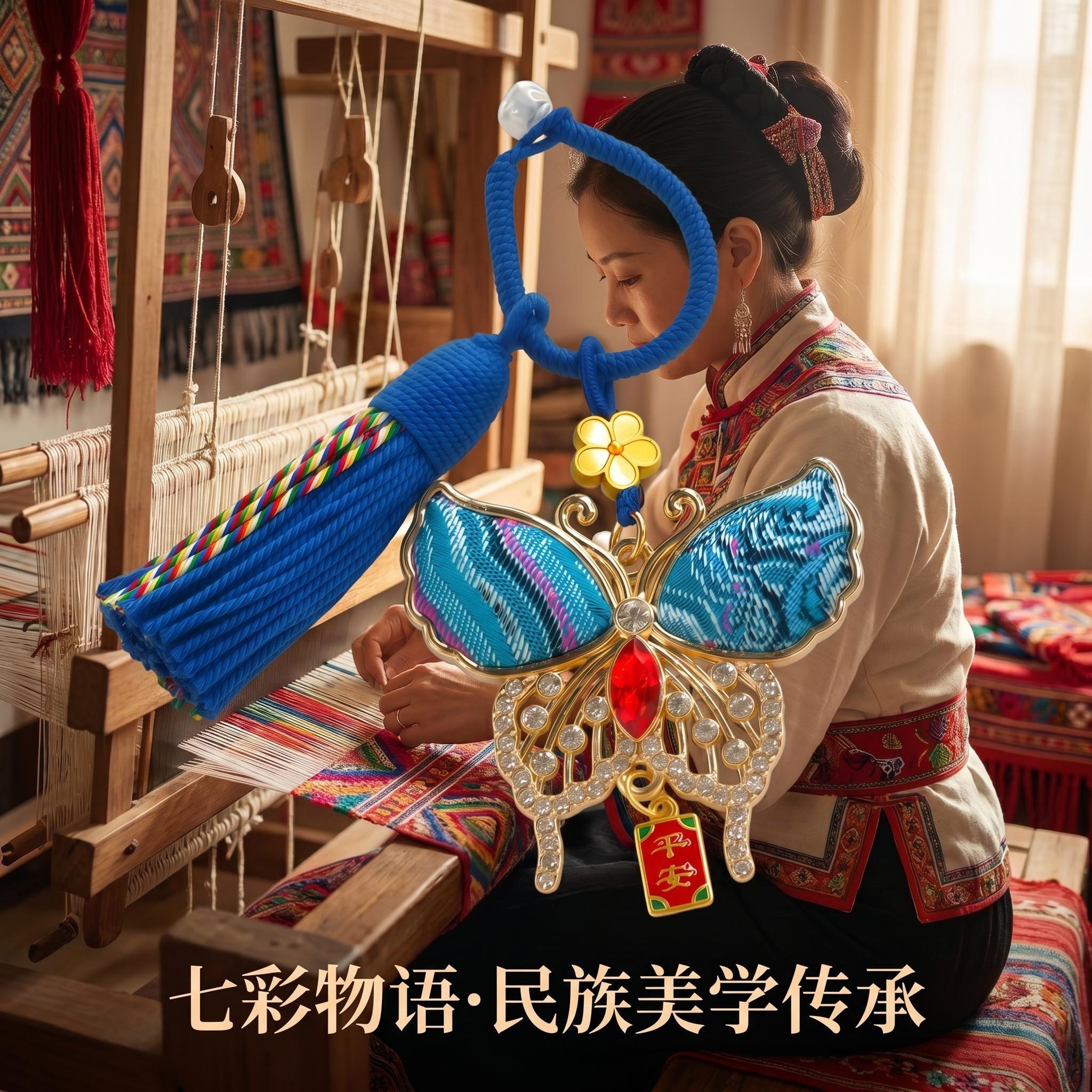 Colorful Story Zhuang Brocade Ancient Method Peace Pendant, Zhuang Brocade Butterfly Peace Pendant, Intangible Cultural Heritage Ethnic Windmill Bag Pendant, Cultural and Creative Souvenir, National Trend Su Keychain Pendant, Ethnic Style Cultural and Creative Accessories Wholesale Item Picture