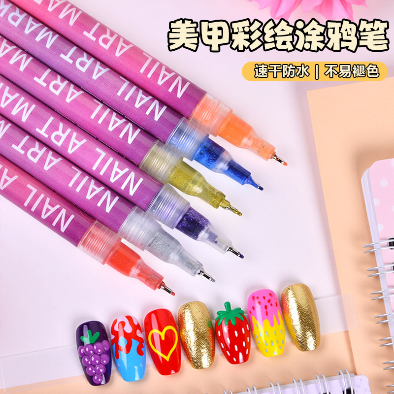 Cross-border high-appearure-level best-selling nail pens, DIY painting and doodling nail pens, high-gloss outlining pens, acrylic markers Specification image