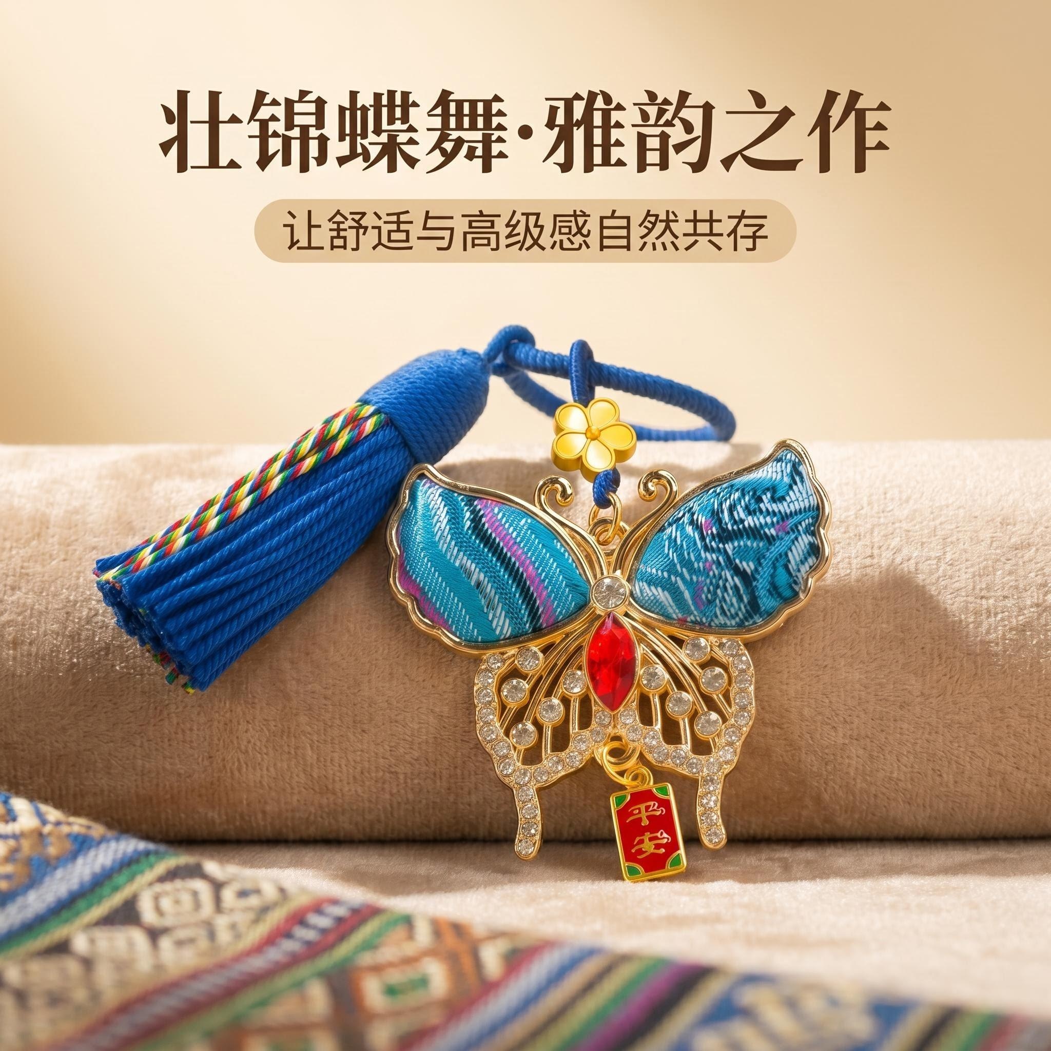 七彩物语 壮锦古法平安挂件壮锦蝴蝶平安挂件 非遗民族风车挂包挂饰 文创伴手礼 国潮流苏钥匙扣挂饰 民族风文创饰品批发