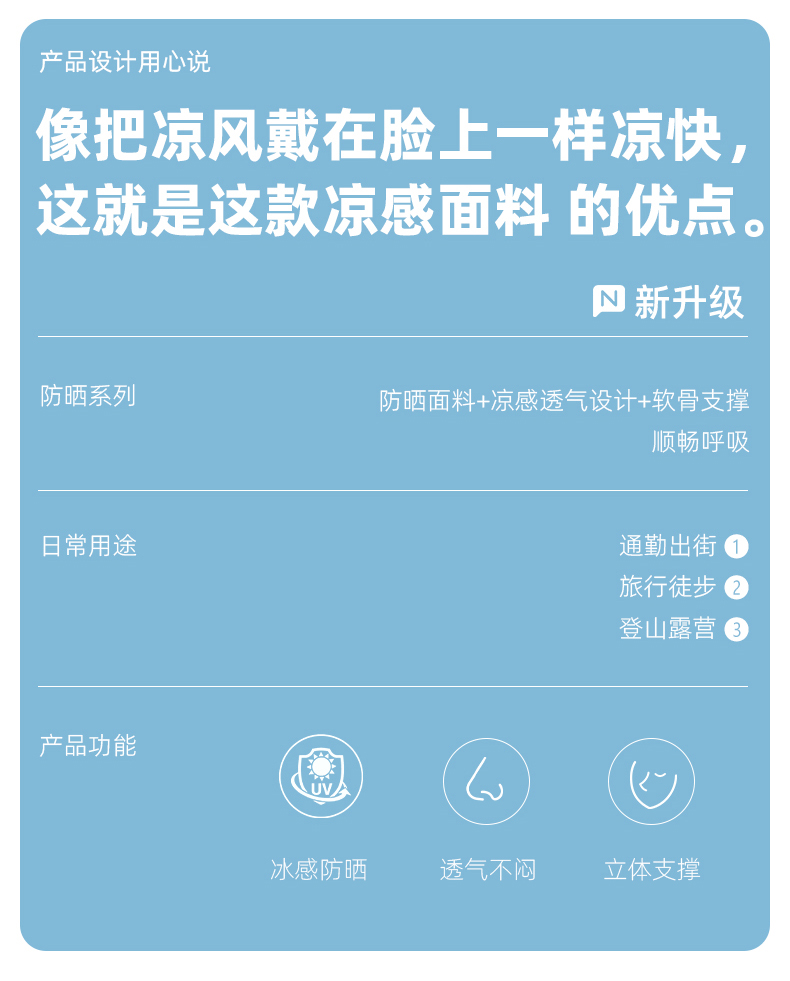 恩爱德夏季防晒口罩女无痕护眼角凉感透气立体面罩upf50+冰丝防紫外线详情2