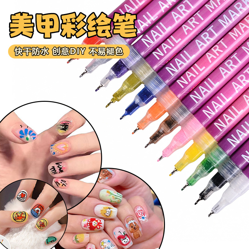 Cross-border high-appearure-level best-selling nail pens, DIY painting and doodling nail pens, high-gloss outlining pens, acrylic markers details Picture