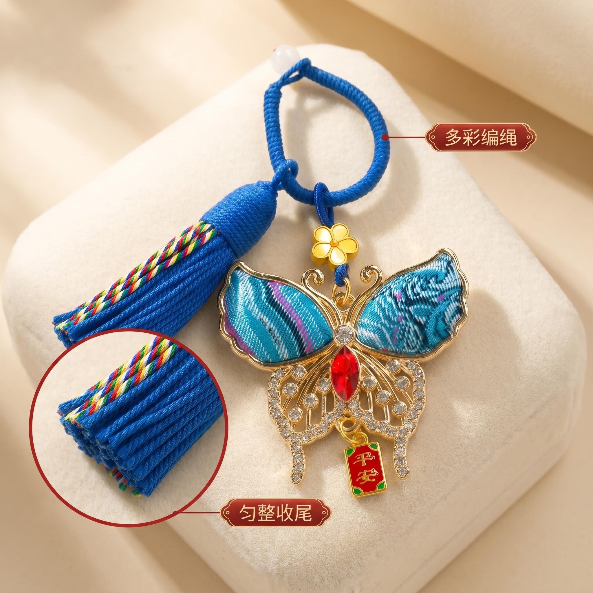Colorful Story Zhuang Brocade Ancient Method Peace Pendant, Zhuang Brocade Butterfly Peace Pendant, Intangible Cultural Heritage Ethnic Windmill Bag Pendant, Cultural and Creative Souvenir, National Trend Su Keychain Pendant, Ethnic Style Cultural and Creative Accessories Wholesale details Picture