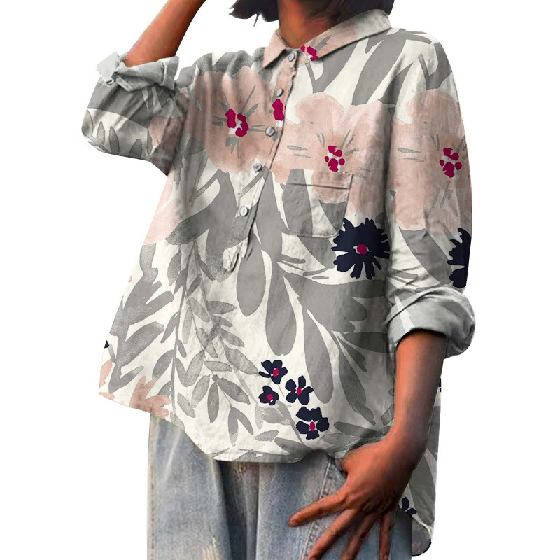 2026 New European and American style Autumn Bestseller Long-sleeved Chinese style bamboo joint linen printed fashionable and versatile lapel shirt Application Scenario