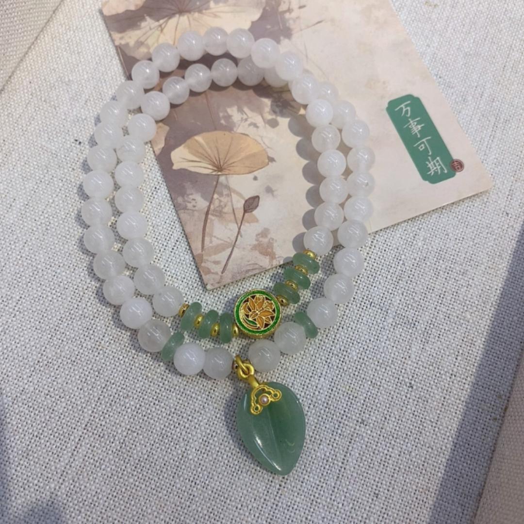 Fresh and delicate ~ Natural strawberry crystal Tianshan jade bracelet for women, double ring crystal flower bracelet, elegant and versatile accessory