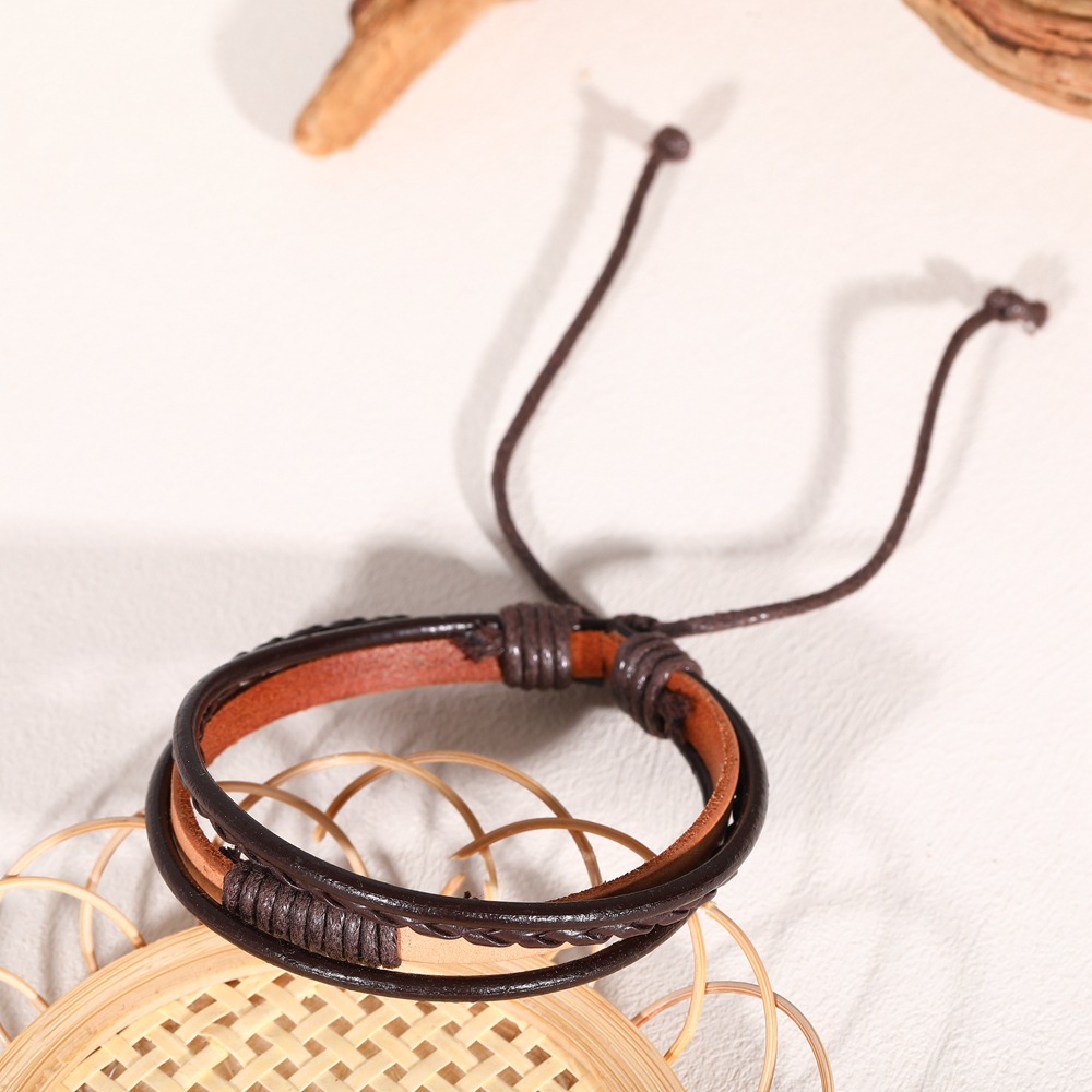 European and American popular fashion accessories, personalized hand-woven cowhide bracelet, simple pull-out adjustable retro leather bracelet detail image 11