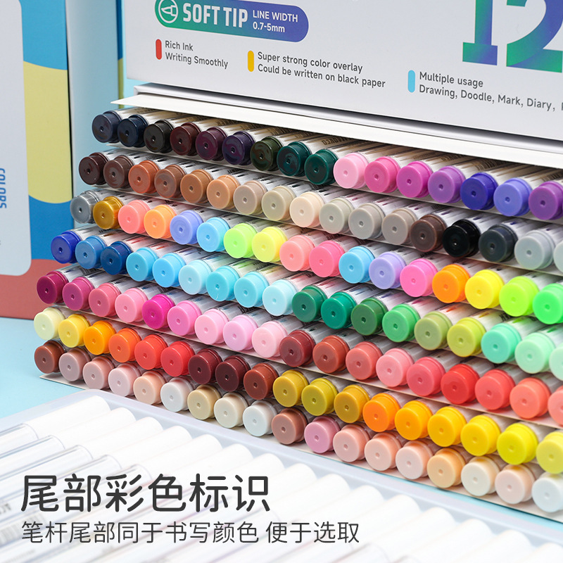 Blue Fruit soft-tipped acrylic marker pen set, 126 colors water-based washable and stackable color watercolor pens, large capacity for art details Picture
