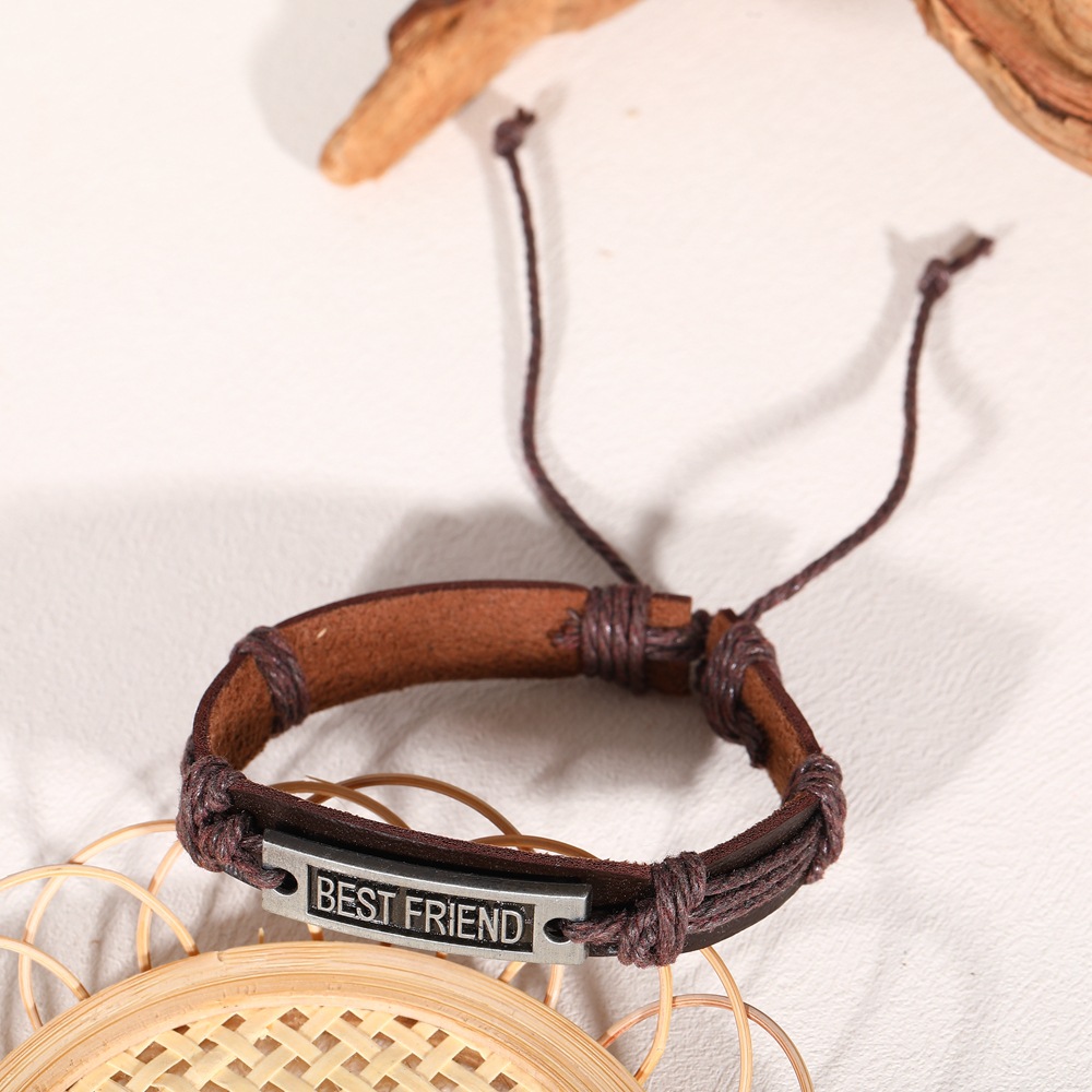 European and American popular fashion accessories, personalized hand-woven cowhide bracelet, simple pull-out adjustable retro leather bracelet detail image 10