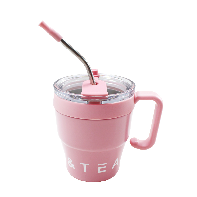 Plastic handle, straw lid, coffee cup, office water cup, coffee cup, stainless steel inner liner, outer pp inner liner, 304 Application Scenario