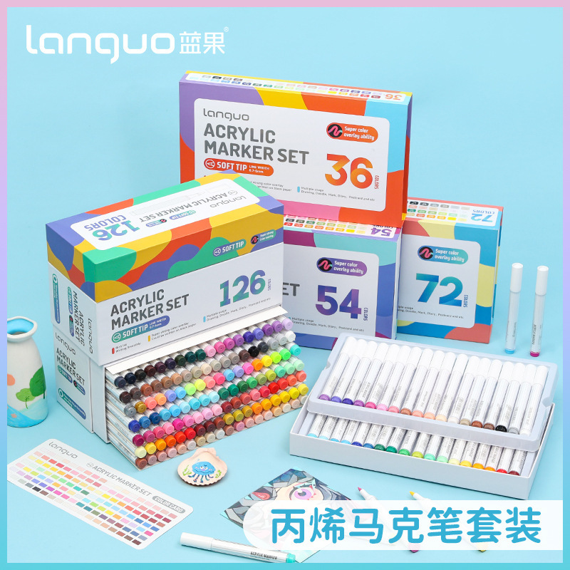 Blue Fruit soft-tipped acrylic marker pen set, 126 colors water-based washable and stackable color watercolor pens, large capacity for art