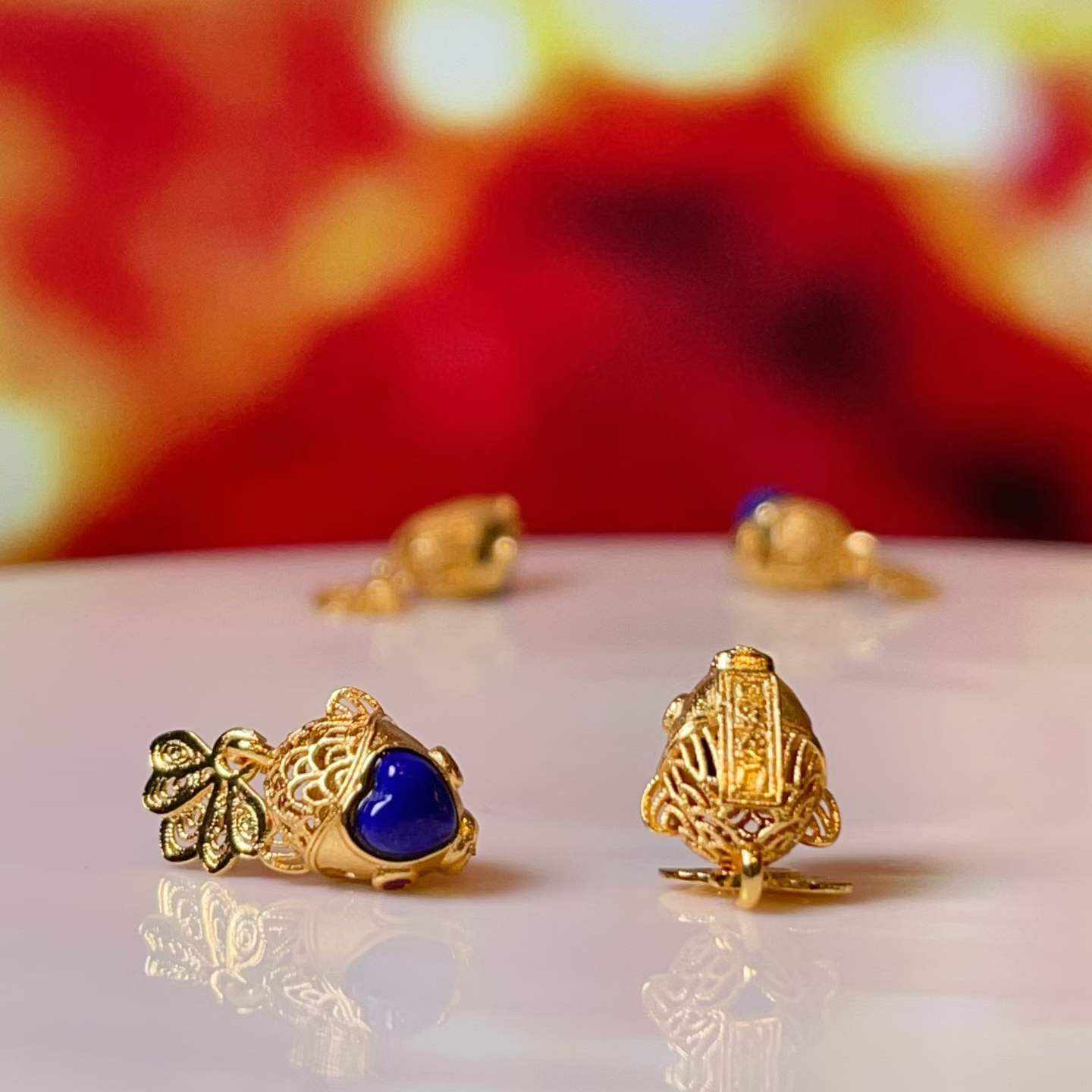 24K genuine gold electroplated natural lapis lazuli Fish Leaping over the Dragon Gate small droplet pendant details Picture