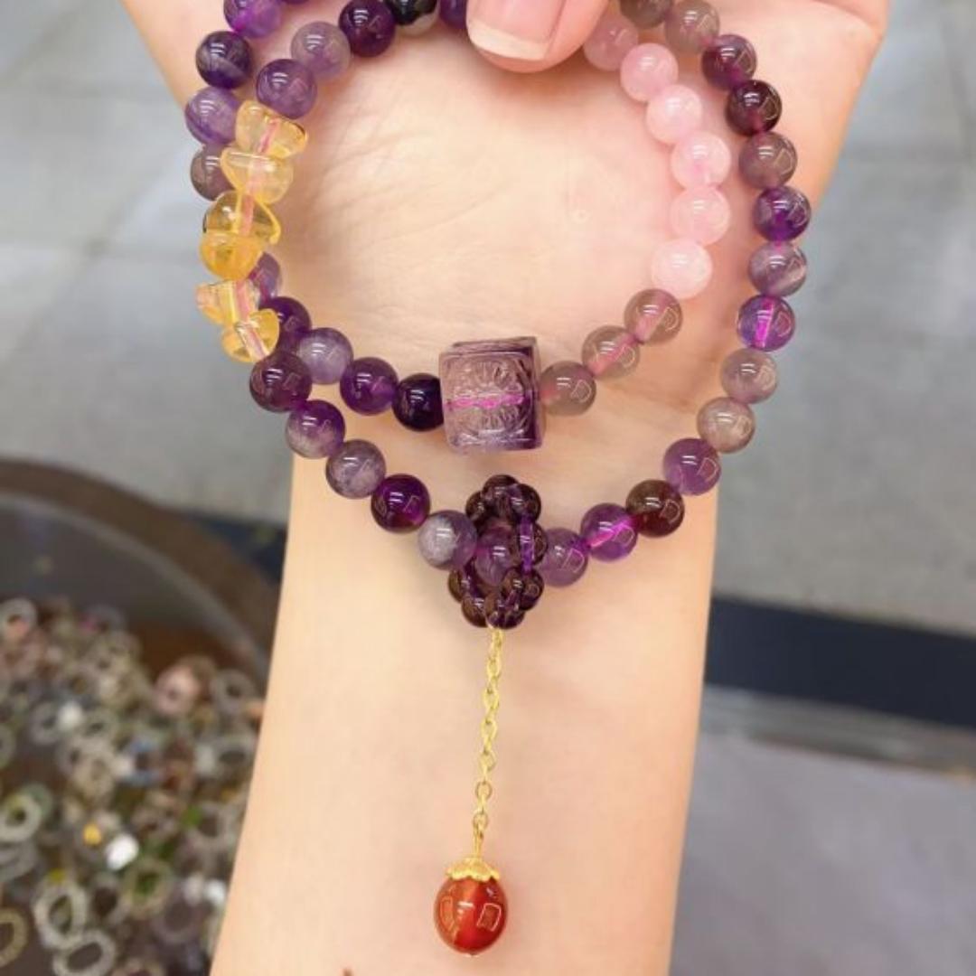 الكريستال الأرجواني + الكريستال الوردي + الحصى المصفر details Picture