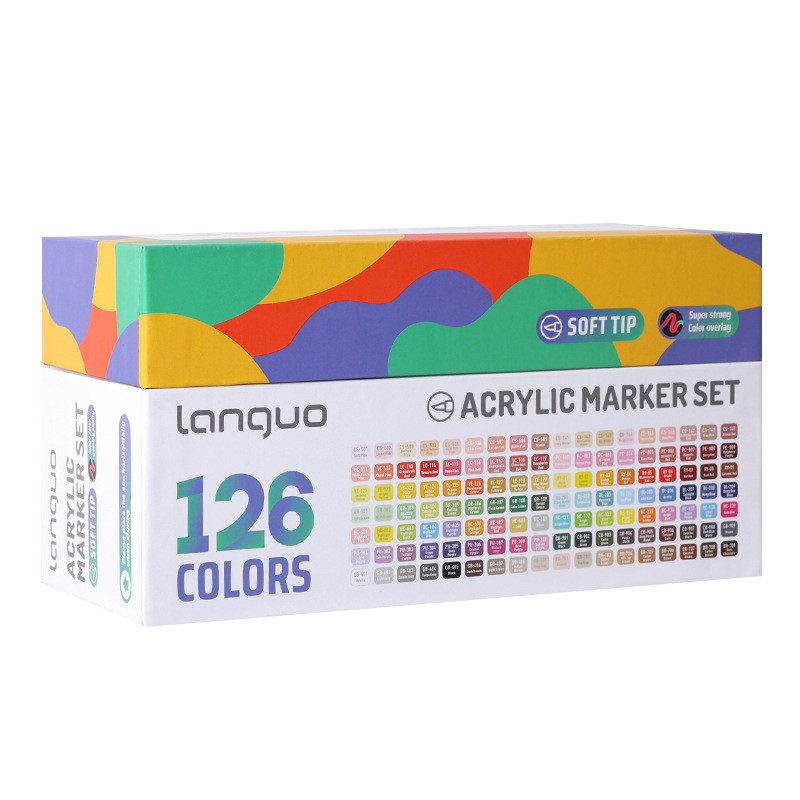 Blue Fruit soft-tipped acrylic marker pen set, 126 colors water-based washable and stackable color watercolor pens, large capacity for art Item Picture
