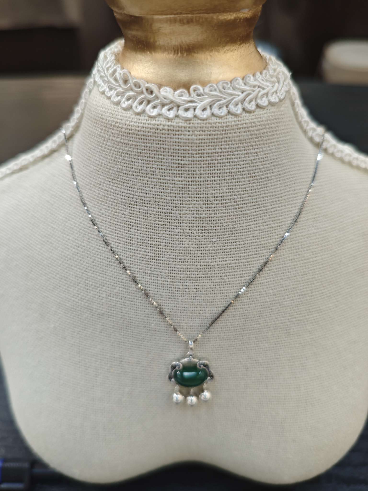Influential Jewelry s925 sterling silver Longevity Lock Necklace, women's collarbone retro Thai Silver Ruyi Lock bell, Artistic and ethnic style wholesale supply Specification image