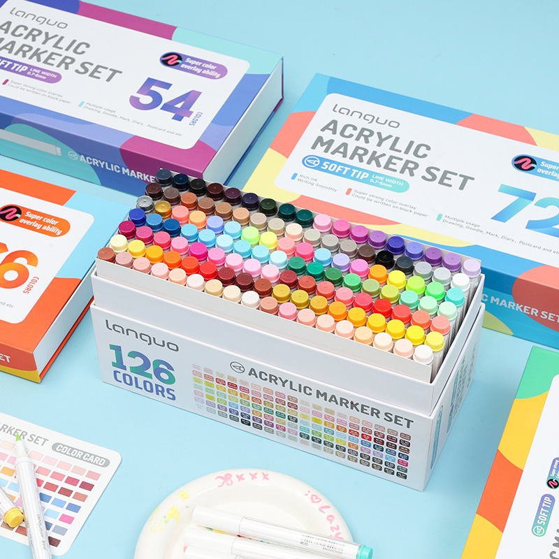 Blue Fruit soft-tipped acrylic marker pen set, 126 colors water-based washable and stackable color watercolor pens, large capacity for art Specification image