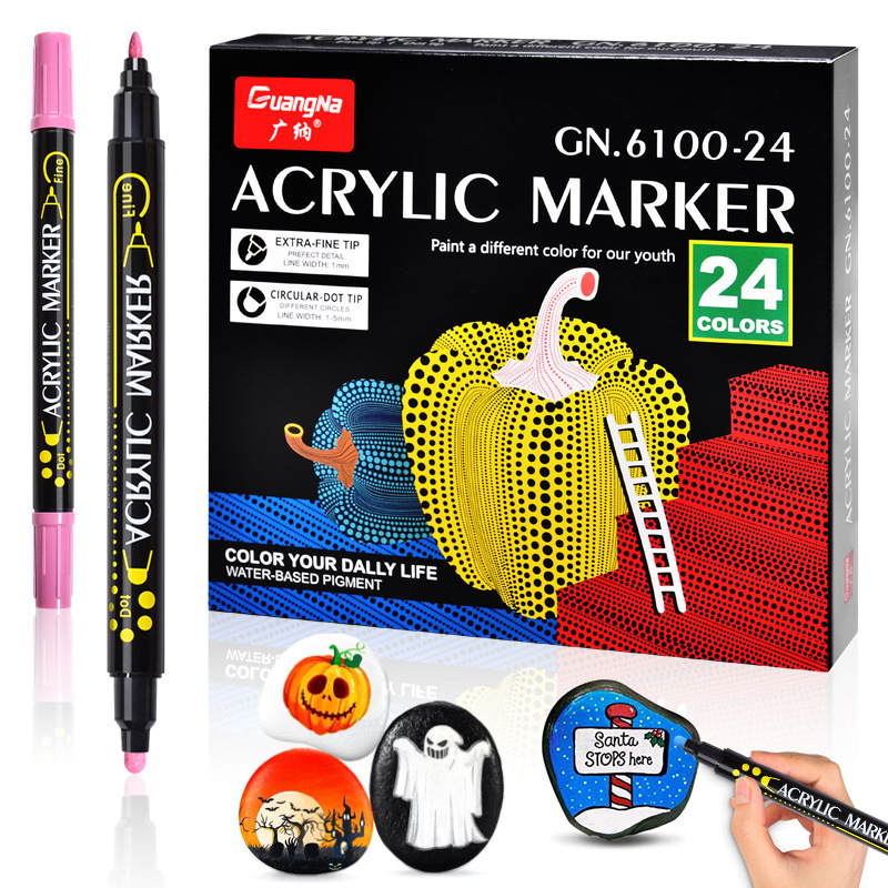 Guangna 6100 Double-headed acrylic water-based pastel marker pen diy art hand-drawn graffiti painting waterproof marker pen details Picture