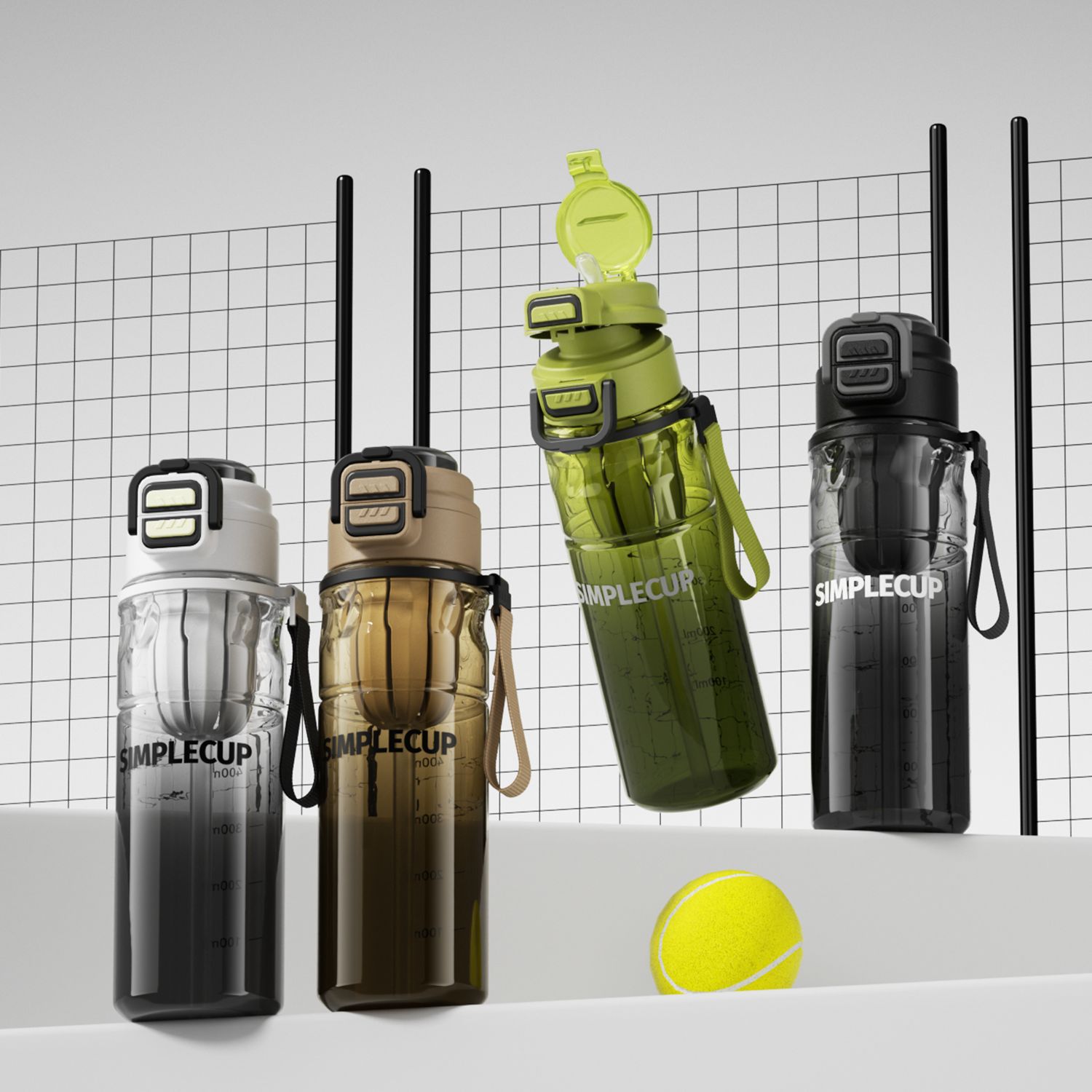 Large-capacity double-spout outdoor sports water cup, men's portable space cup, student high appearance level gradient leak-proof travel water bottle, plastic cup, sports water cup Application Scenario