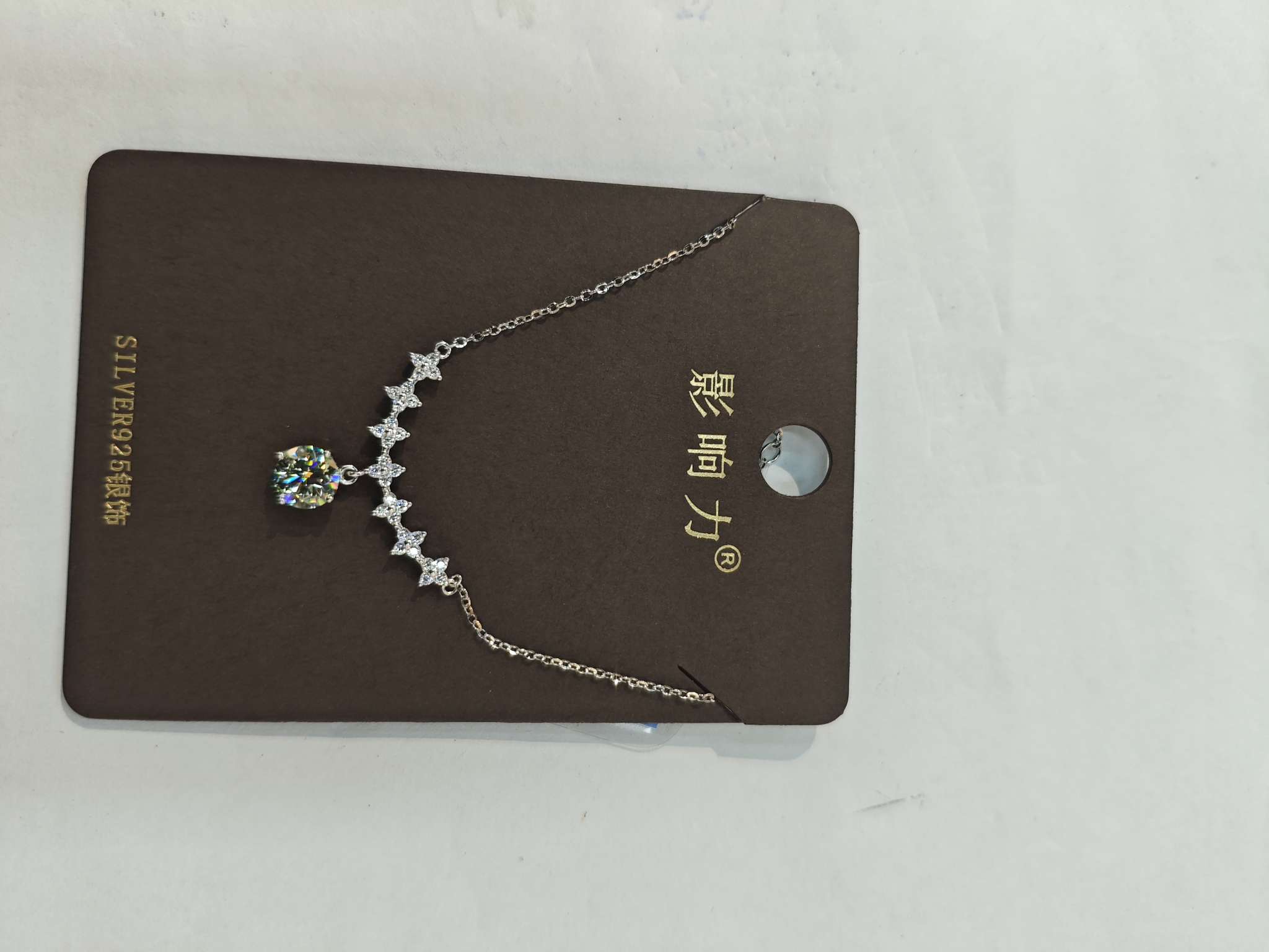 Influence S925 sterling silver necklace collarbone chain 1-carat moissanite detail image 6