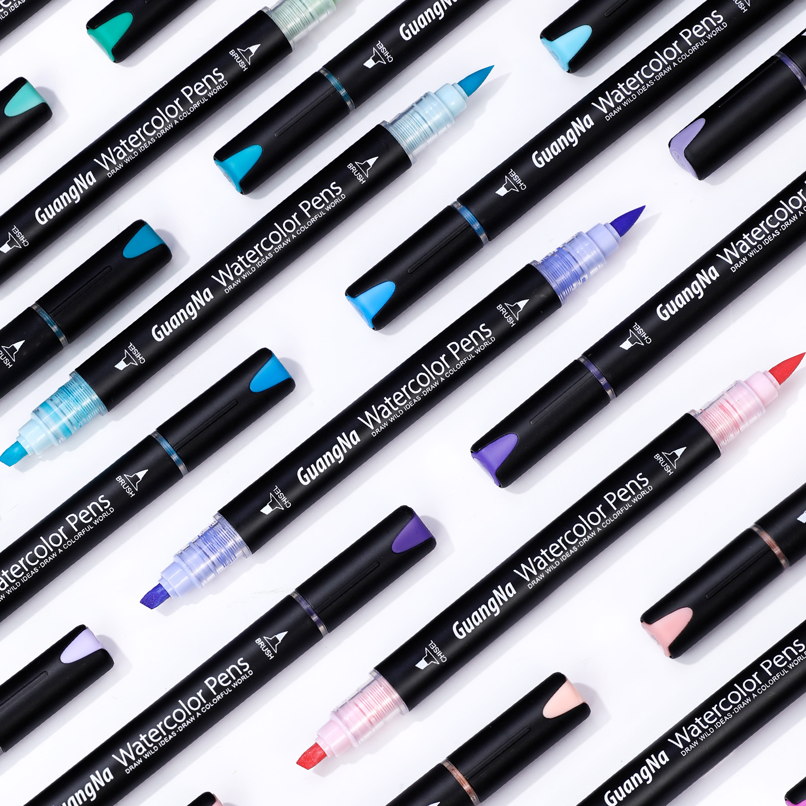 Guangna soft-tipped double-headed straight liquid acrylic marker pens, multi-color slanted head stackable color children's drawing and doodling markers Item Picture