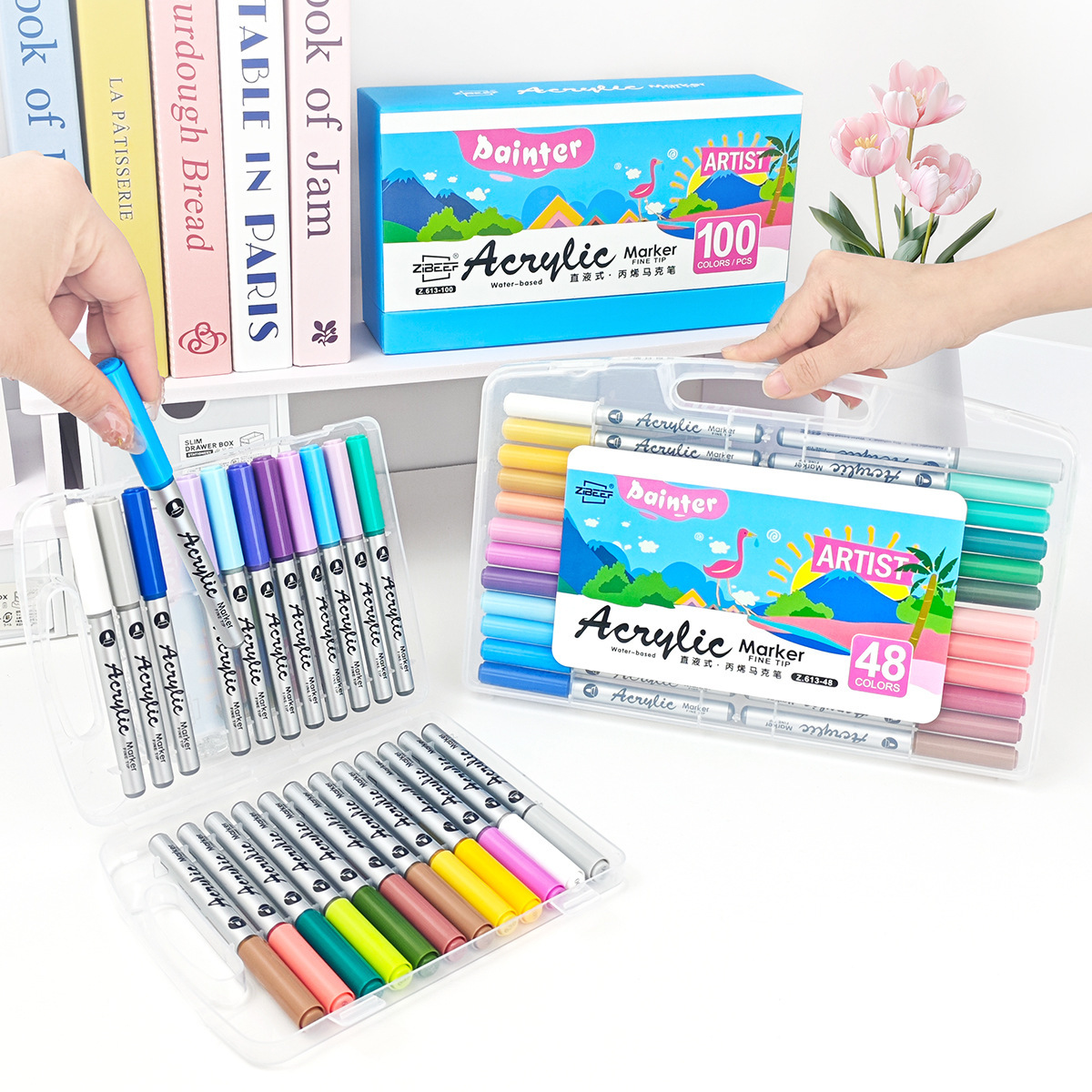 Wholesale of direct-liquid acrylic marker pen sets, hard-tipped waterproof art drawing pens, and student hand-drawn graffiti pens details Picture