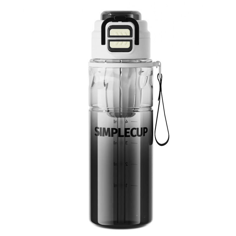 Large-capacity double-spout outdoor sports water cup, men's portable space cup, student high appearance level gradient leak-proof travel water bottle, plastic cup, sports water cup Item Picture