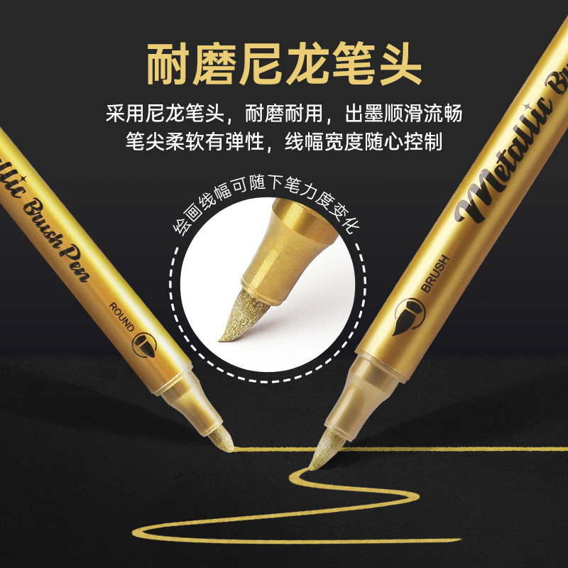 Burke MP2960 Double-headed metallic marker pen, soft-headed white high-gloss art DIY doodle Acrylic marker pen details Picture