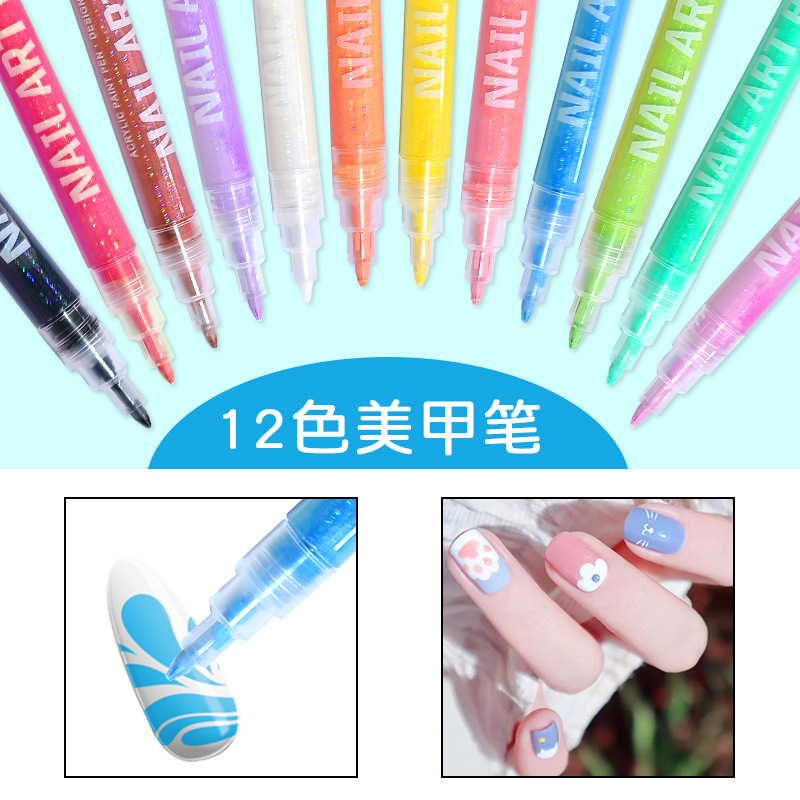 Wholesale of new quick-drying acrylic colored marker pens, graffiti metal texture nail pens, and multi-color bright nail pens Specification image